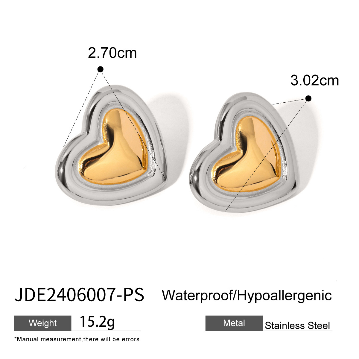 1 Pair Simple Retro Style Heart Shape Stainless Steel  Gold Color Women's Stud Earrings h5 