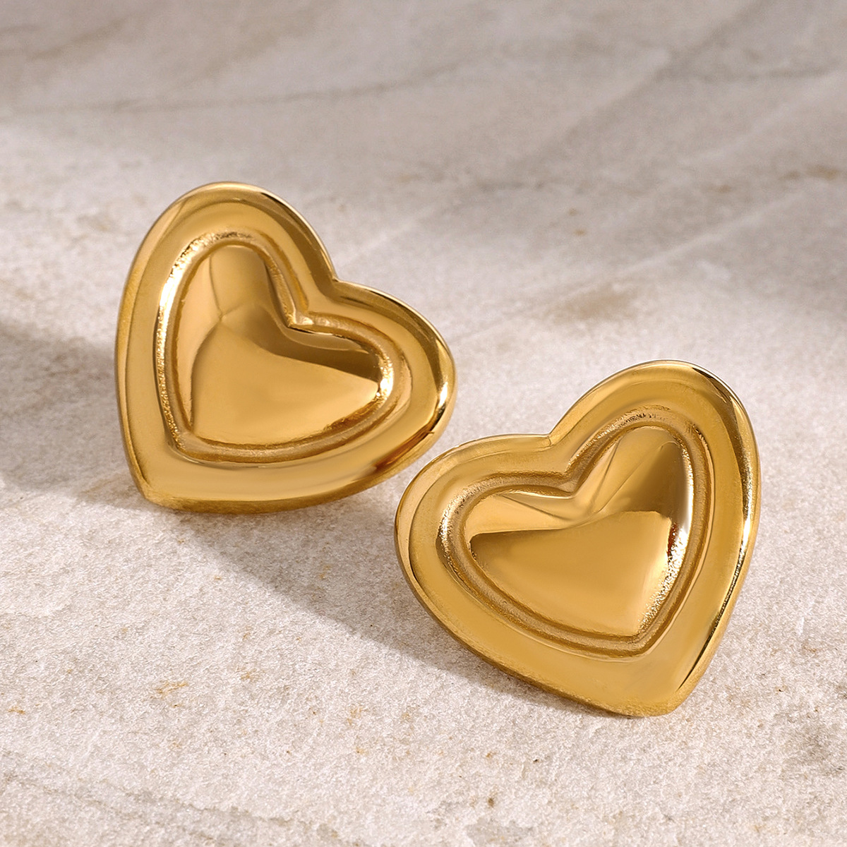 1 Pair Simple Retro Style Heart Shape Stainless Steel  Gold Color Women's Stud Earrings h5 