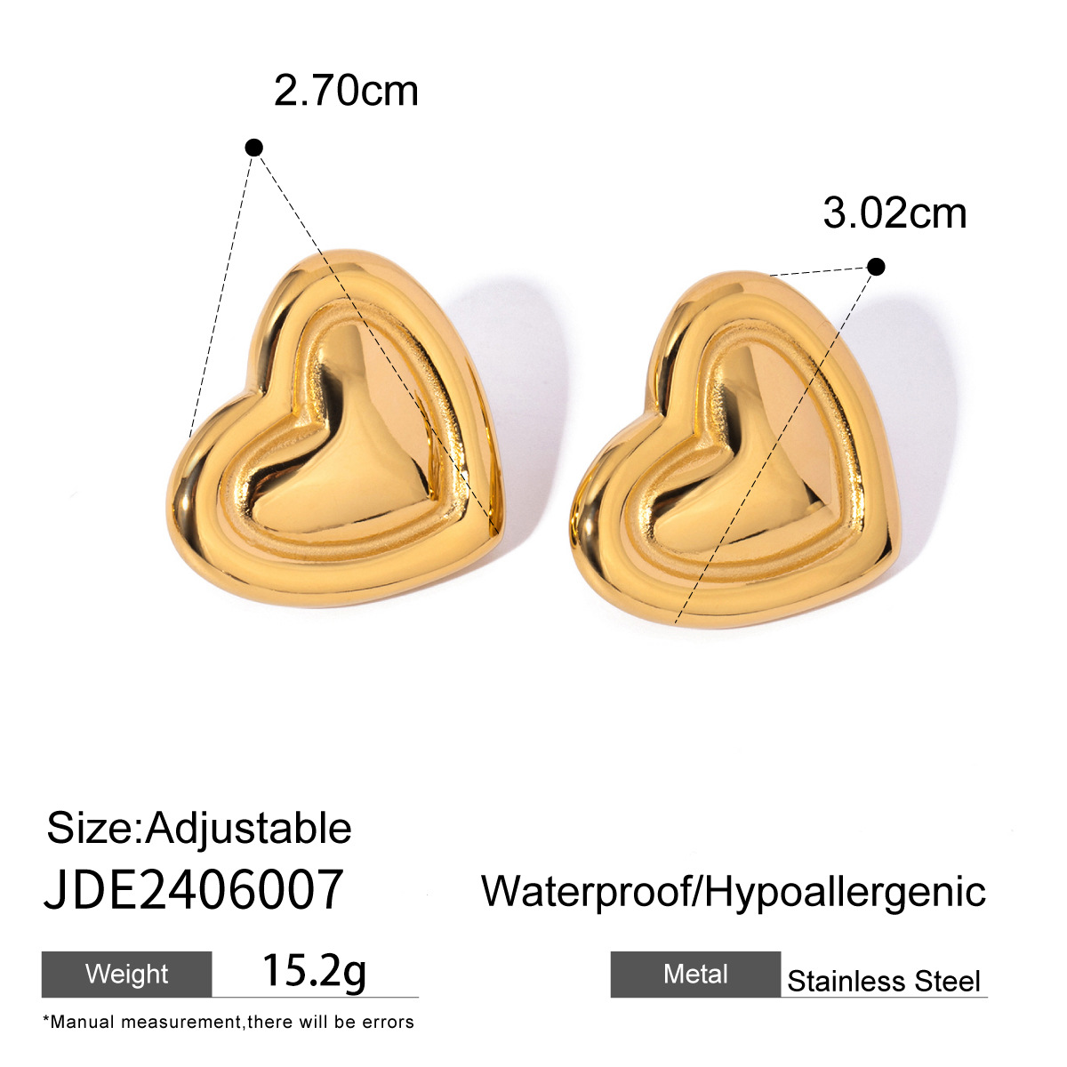 1 Pair Simple Retro Style Heart Shape Stainless Steel  Gold Color Women's Stud Earrings h5 Picture4