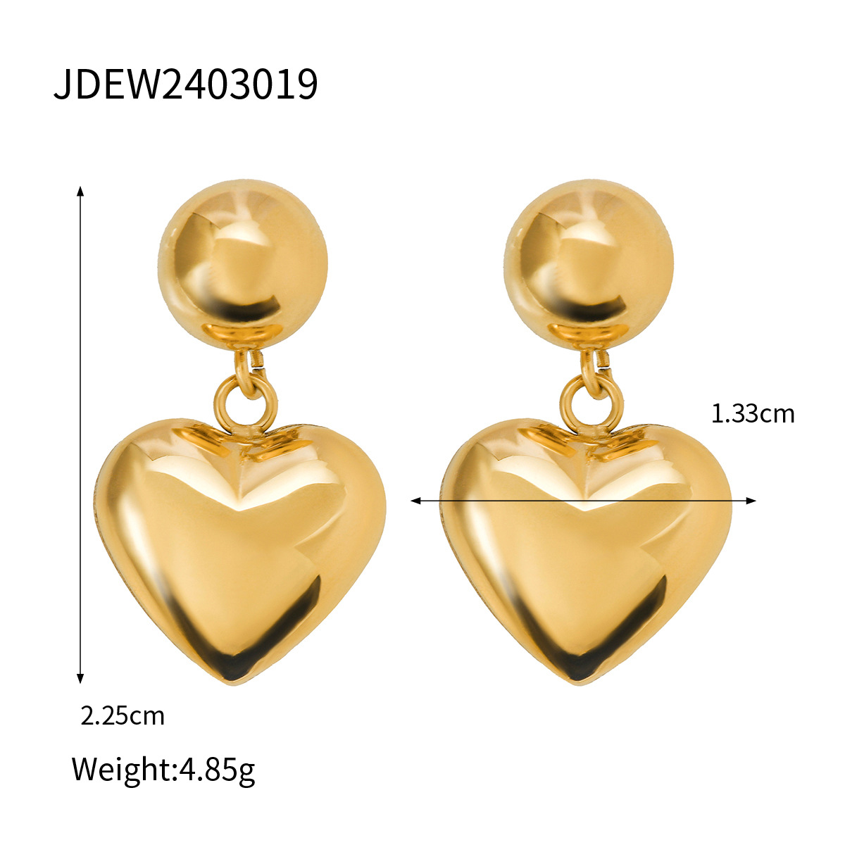 1 Pair Simple Sweet Style Heart Shape  Stainless Steel  Gold Color Women's Drop Earrings h5 