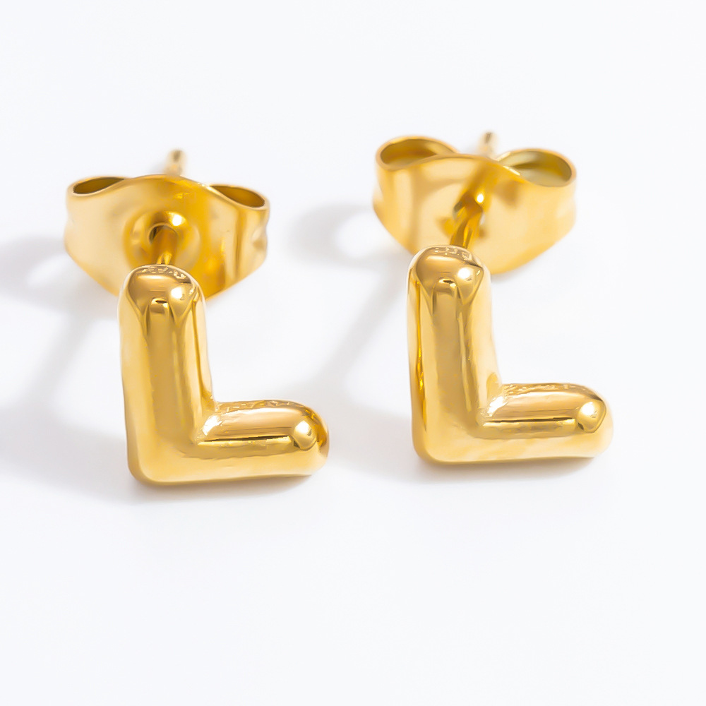 1 Pair Simple Series All-Match Letter L Stainless Steel Gold Color Women's Stud Earrings h5 