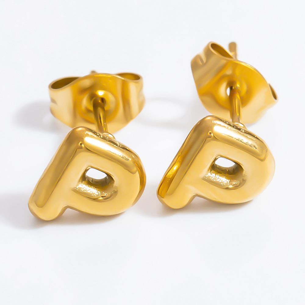 1 Pair Simple Series All-Match Letter P Stainless Steel Gold Color Women's Stud Earrings h5 