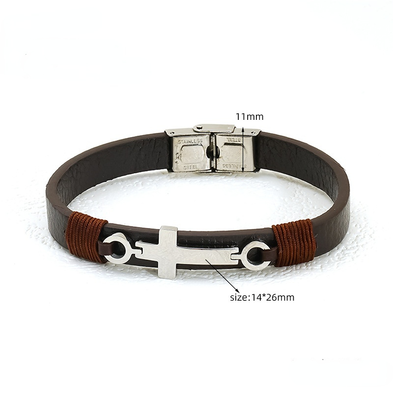 1 Stück Classic Series Leder Edelstahl Silberfarbene Herren-Kettenarmbänder h5 