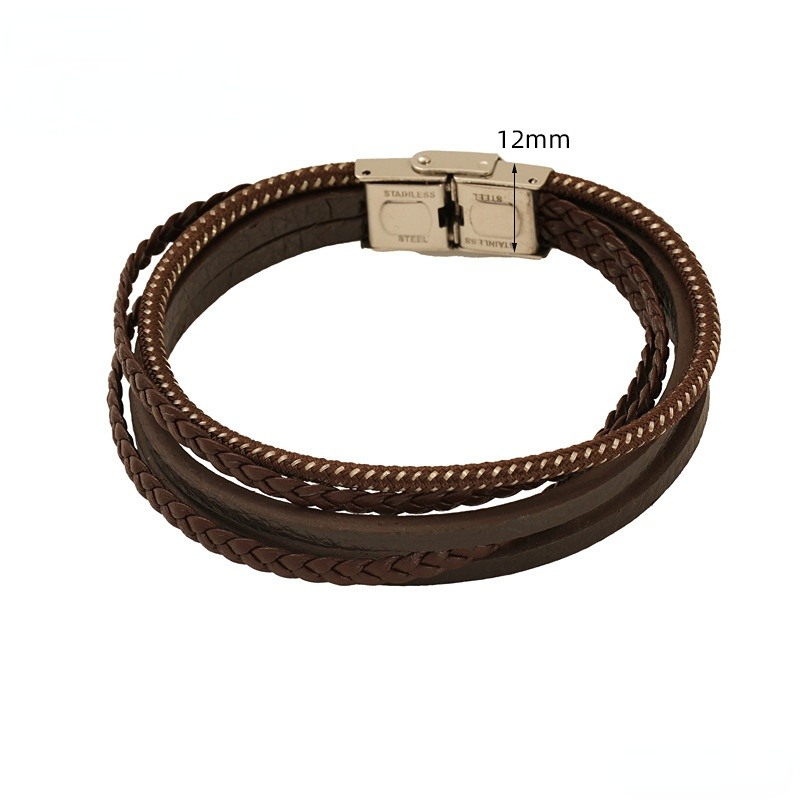 1 Piece Modern Series Leather knitted Stainless Steel Silver Color Men's Chain Bracelets h5 