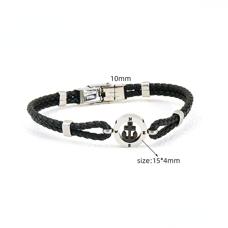 Schwarz / 1 Stück täglich stilvolle gestrickte Edelstahl Silber Farbe Herren Kette Armbänder 