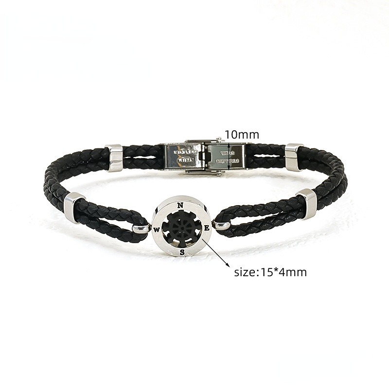 Schwarz / 1 Stück täglich stilvolle gestrickte Edelstahl Silber Farbe Herren Kette Armbänder Bild2