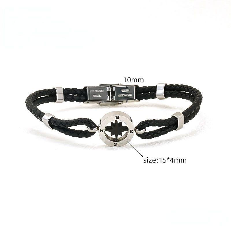 Schwarz / 1 Stück täglich stilvolle gestrickte Edelstahl Silber Farbe Herren Kette Armbänder Bild3