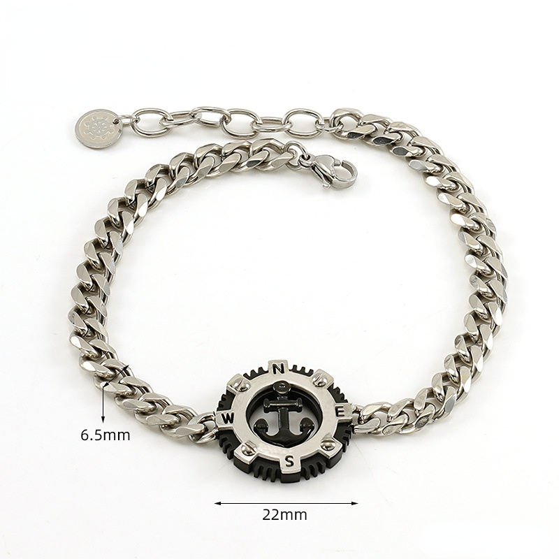 1 Stück Vintage Trendy All-Match Kompass Kompass Edelstahl Silber Herrenarmband 