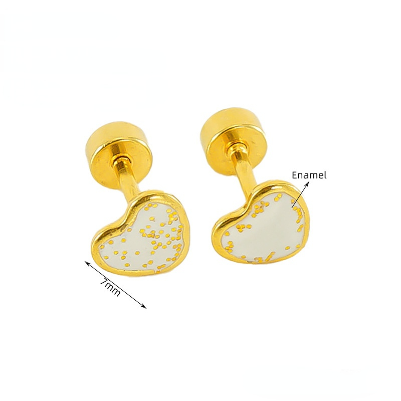 1 Pair Fashionable Series Cute Heart Shape Stainless Steel Gold Color Women's Stud Earrings h5 