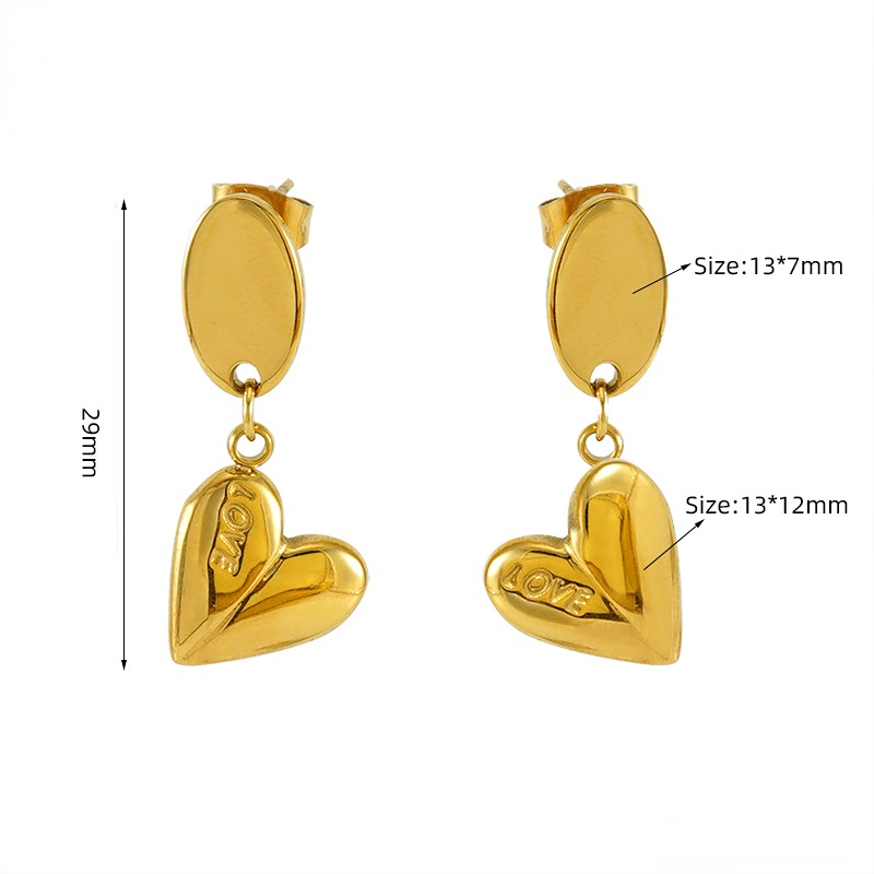 1 Pair Gorgeous Series Love Heart Shape Stainless Steel Gold Color Women's Pendant Earrings h5 