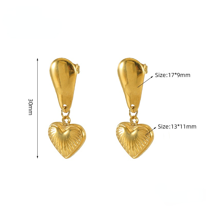 1 Pair Gorgeous Series Love Heart Shape Stainless Steel Gold Color Women's Pendant Earrings h5 