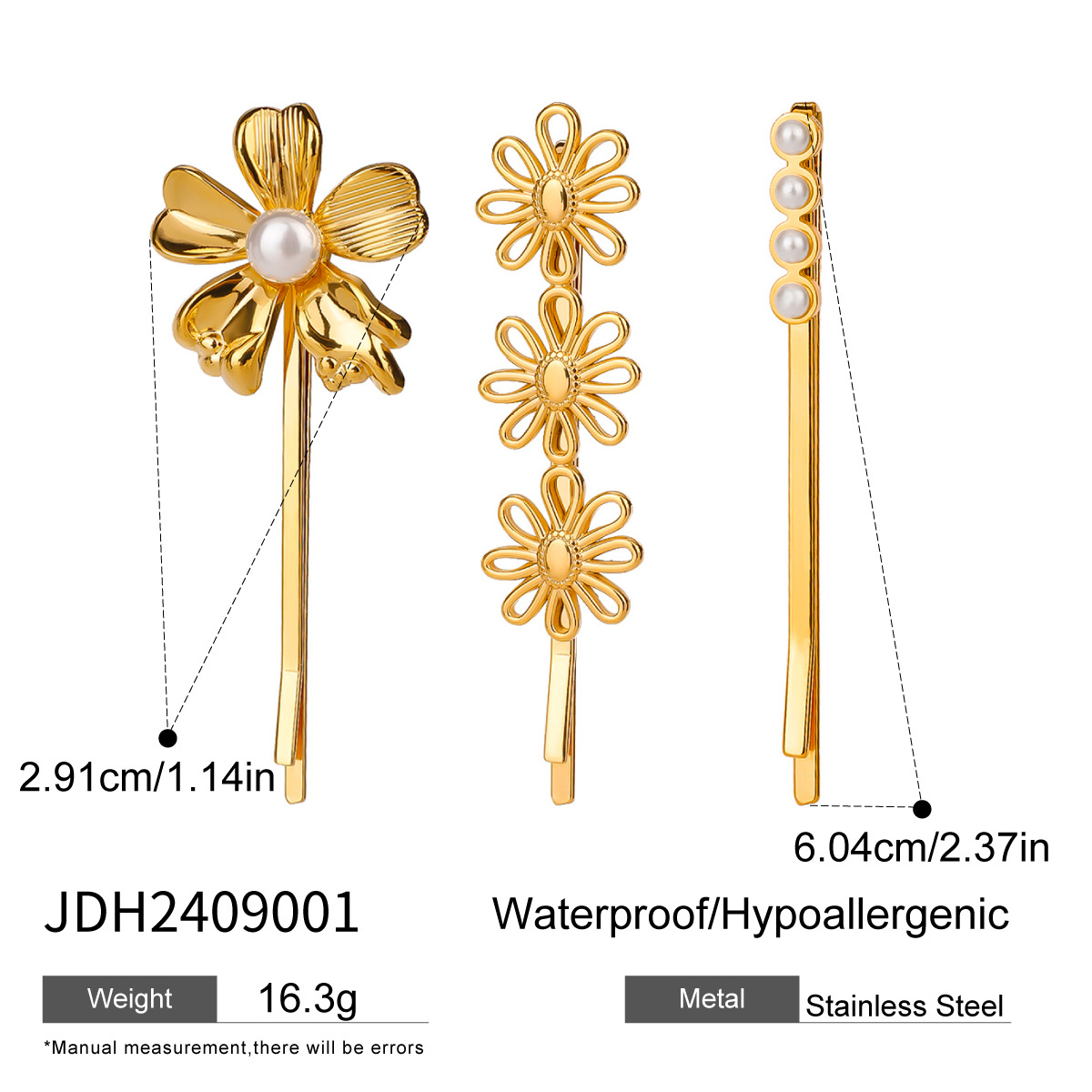 1 Set Simple Series Sweet Flowers Stainless Steel  Gold Color Artificial Pearl Women's Hair Clips h5 