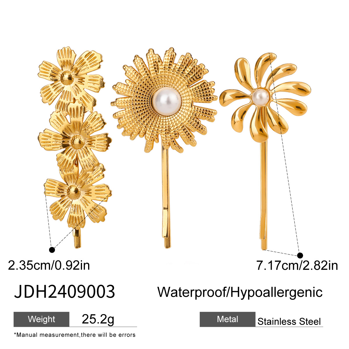 Gold color / 1 Set Simple Series Sweet Flowers Stainless Steel  Gold Color Artificial Pearl Women's Hair Clips Picture3