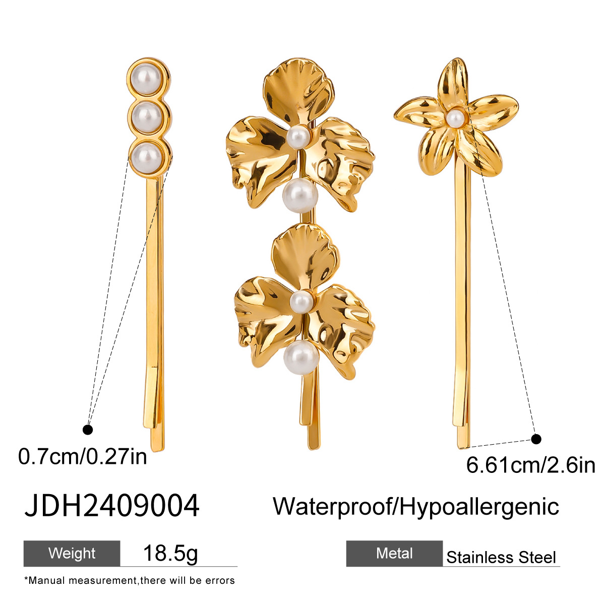 Gold color / 1 Set Simple Series Sweet Flowers Stainless Steel  Gold Color Artificial Pearl Women's Hair Clips Picture4