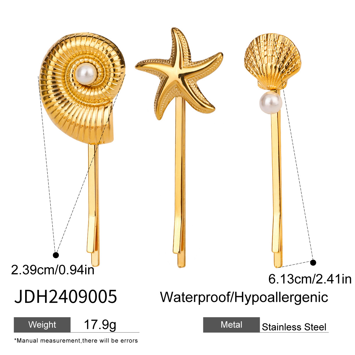 Gold color / 1 Set Simple Series Sweet Shell Stainless Steel  Gold Color Artificial Pearl Women's Hair Clips Picture5