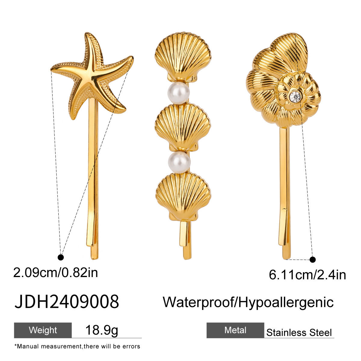 Gold color / 1 Set Simple Series Sweet Shell Stainless Steel  Gold Color Artificial Pearl Women's Hair Clips Picture8