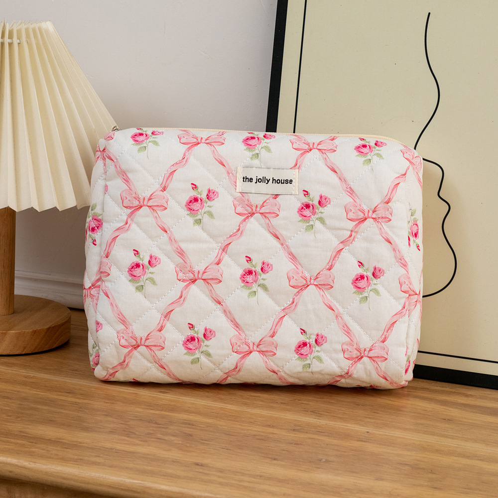 Pink / 1 Piece Luxurious Floral Portable Large Capacity Beauty Case With Random Printing Design Women's Pink Cosmetic Bags Picture3