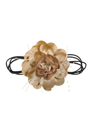 Necklace ribbon with flower and pearls - brown h5 