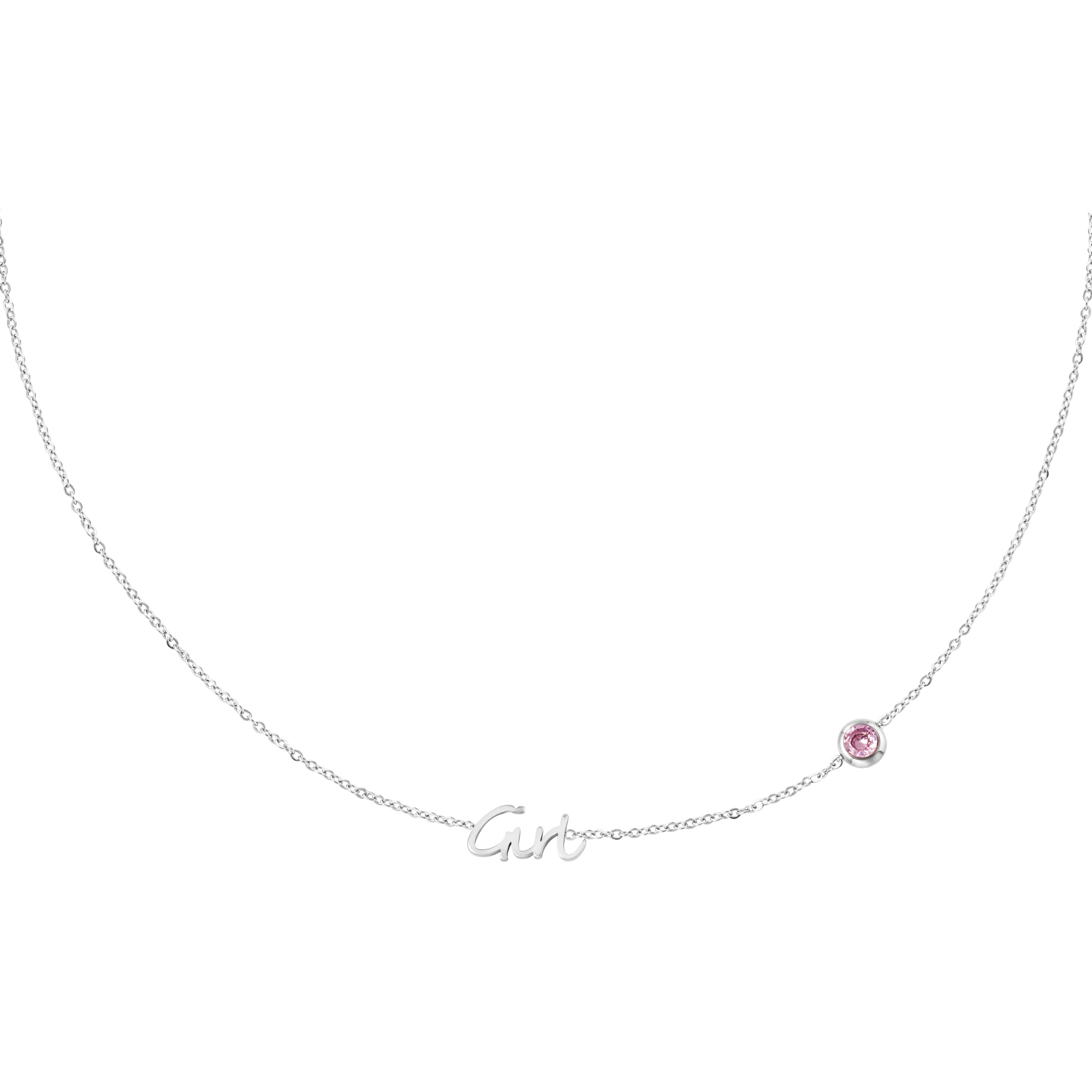 Birthstone Necklace Girl Silver color h5 