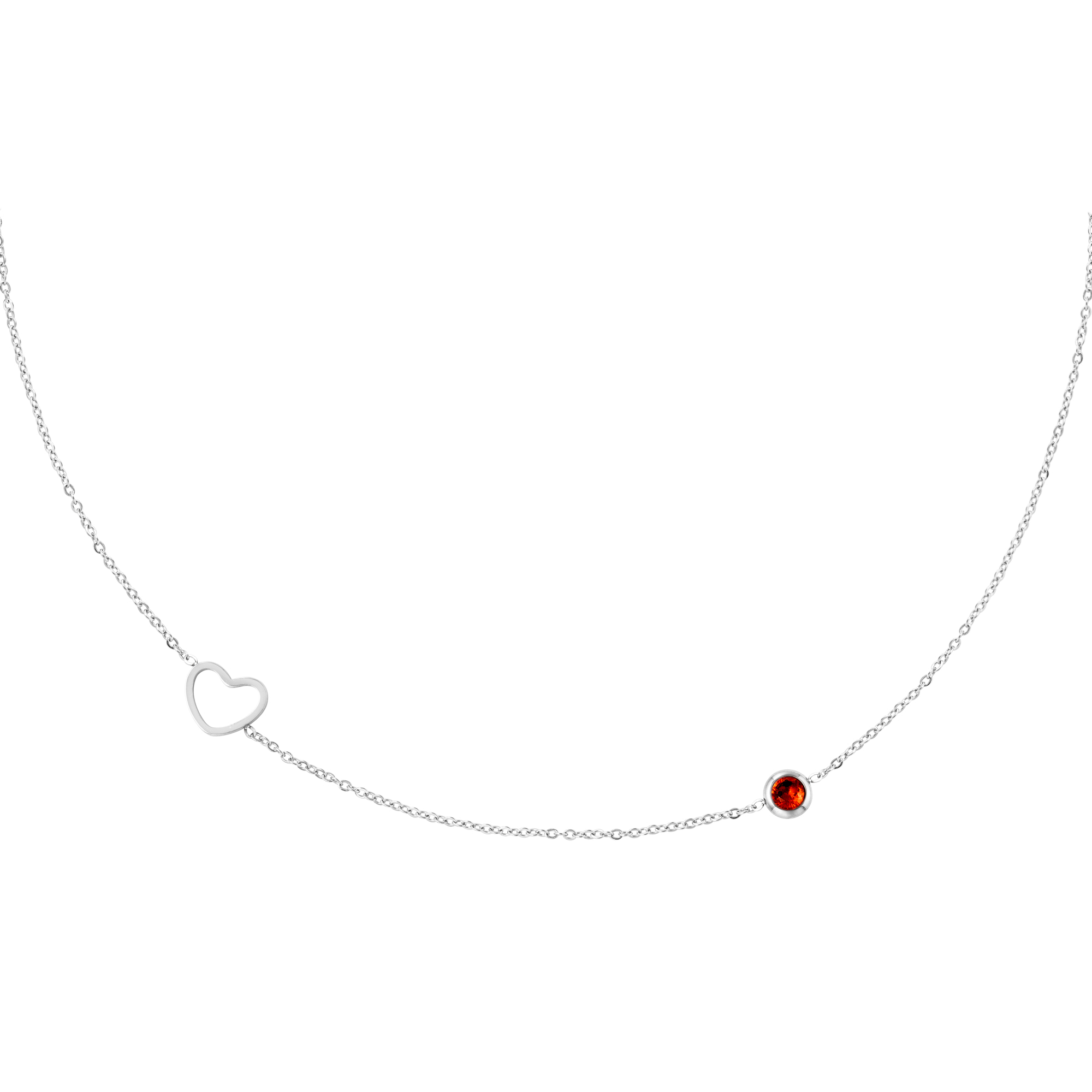 Birthstone necklace January silver color Red Stainless Steel h5 