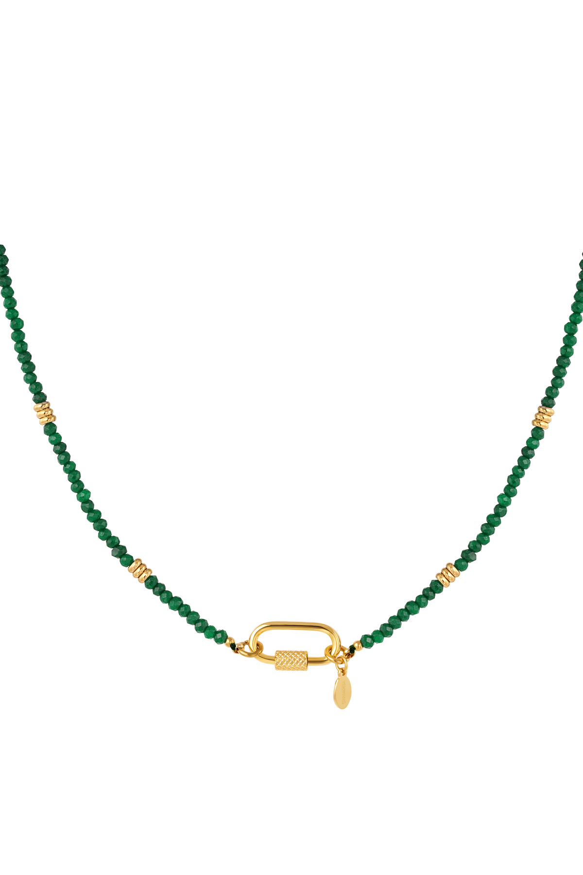 Halskette mit Karabinerverschluss, grüner Stein