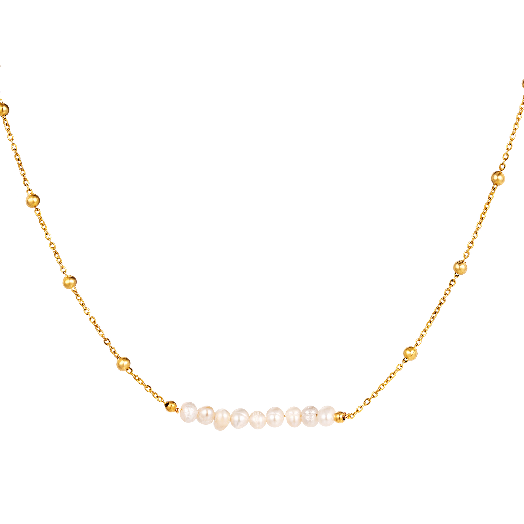 Necklace pearls in the middle Gold Color Stainless Steel h5 