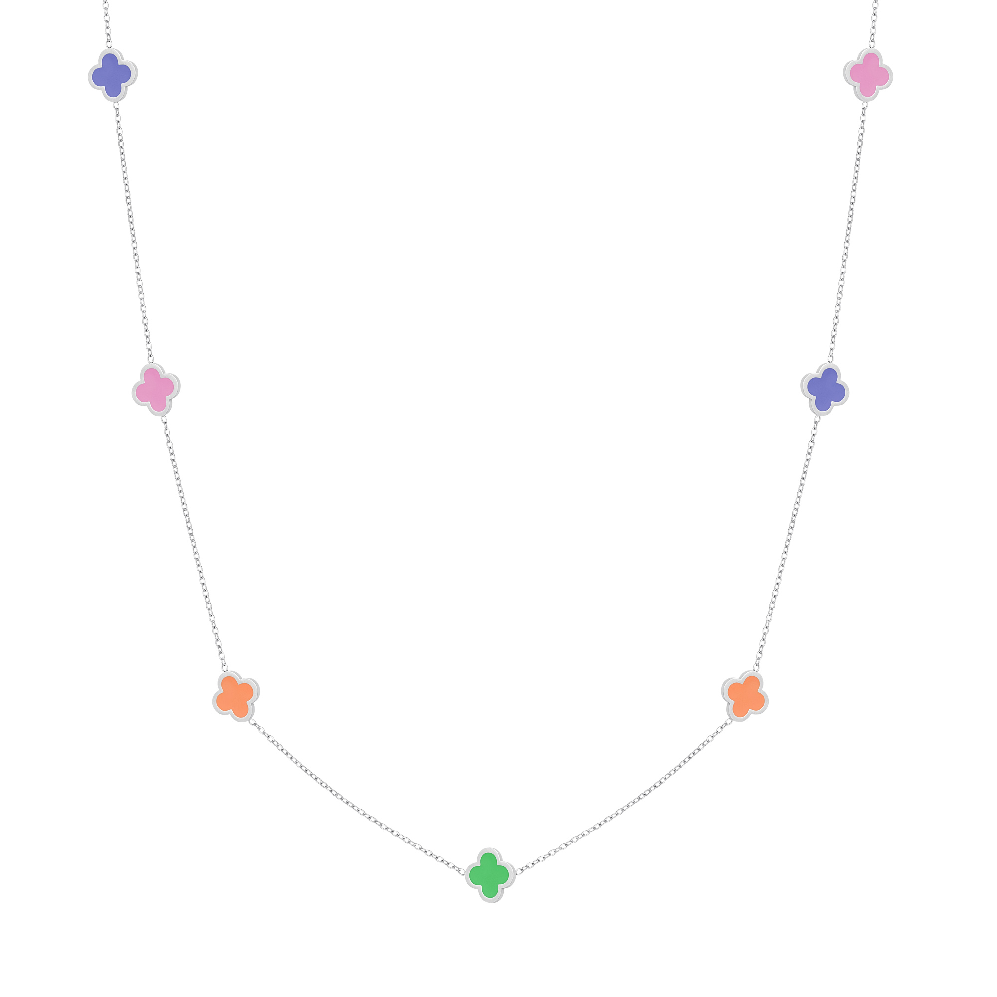 Long necklace with clovers multi colors h5 