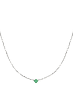 Stainless Steel Natural Stone Pendant Beaded Chain Necklace - Green & Silver h5 