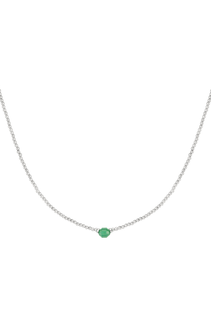 Edelstahl-Natursteinanhänger mit Perlenkette – Grün und Silber 