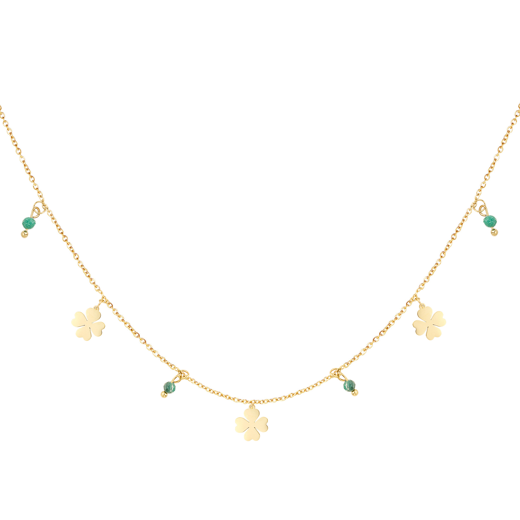 Necklace four-leaf clovers & stones