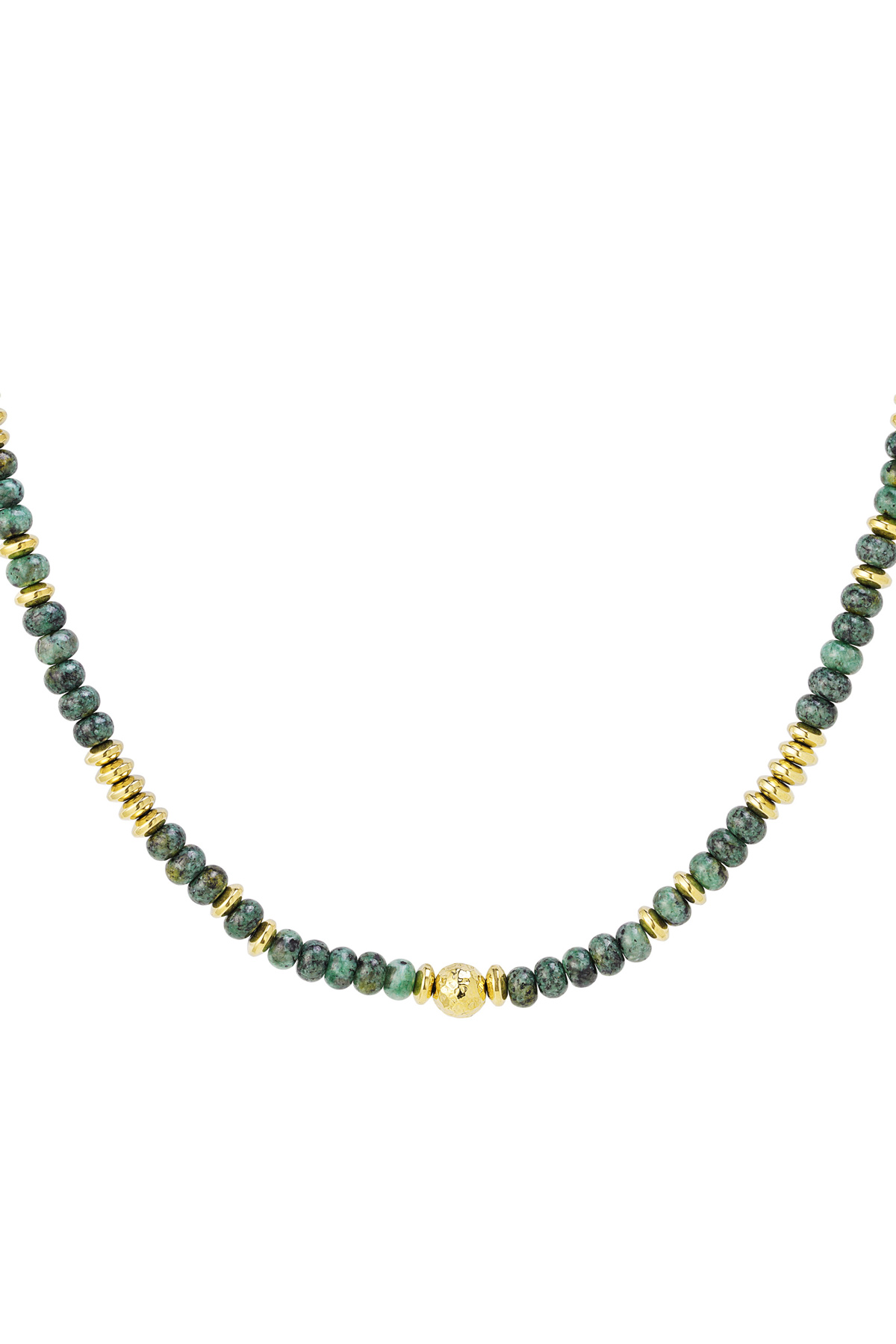Çok renkli taş boncuklu kolye - Natural stone collection Green &amp; Gold Hematite