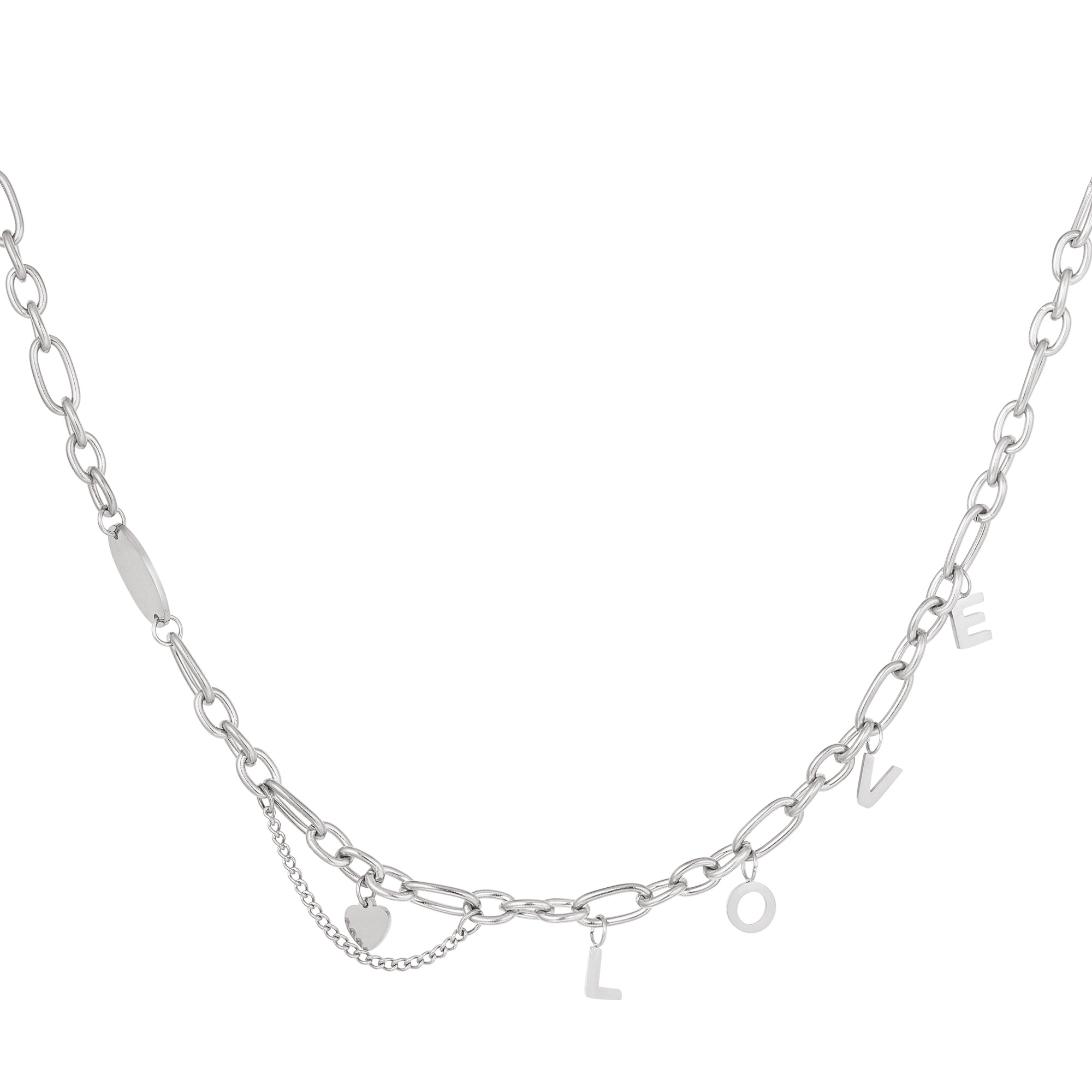 Necklace chunky love Silver Color Stainless Steel