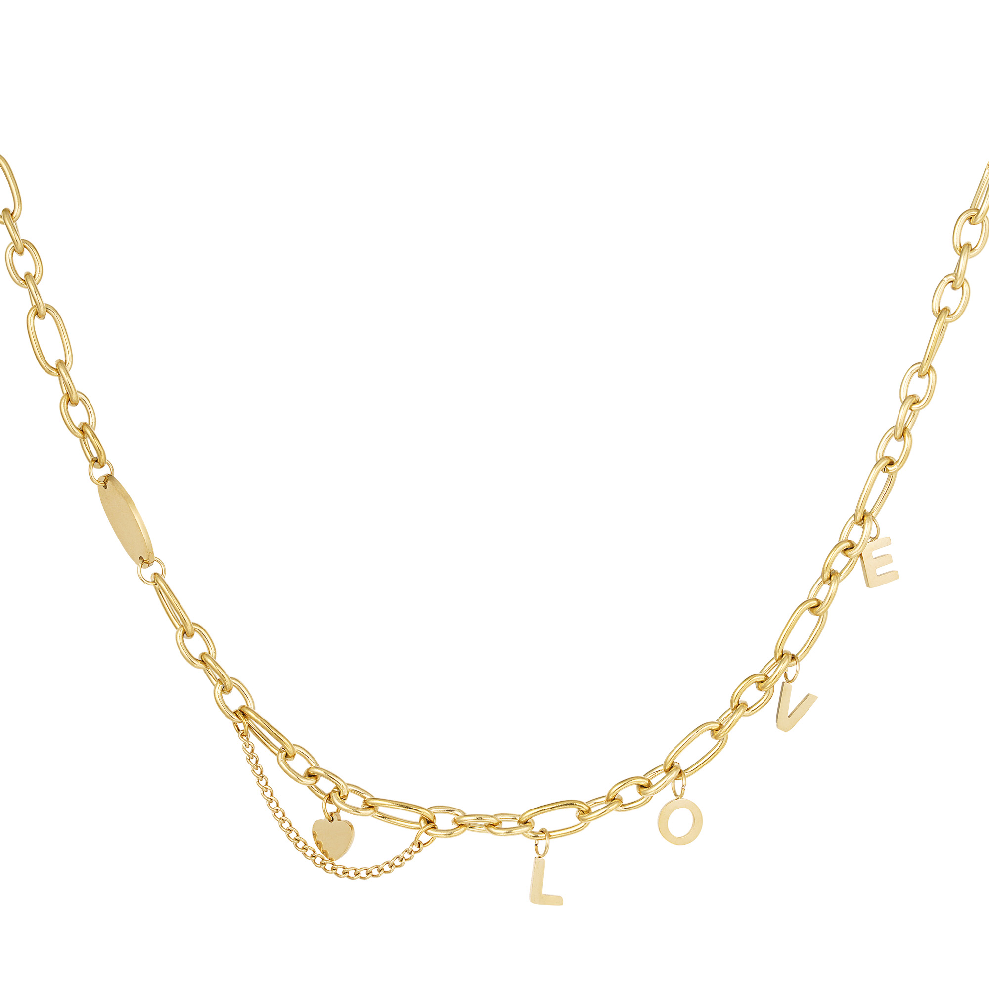 Necklace chunky love Gold Color Stainless Steel h5 