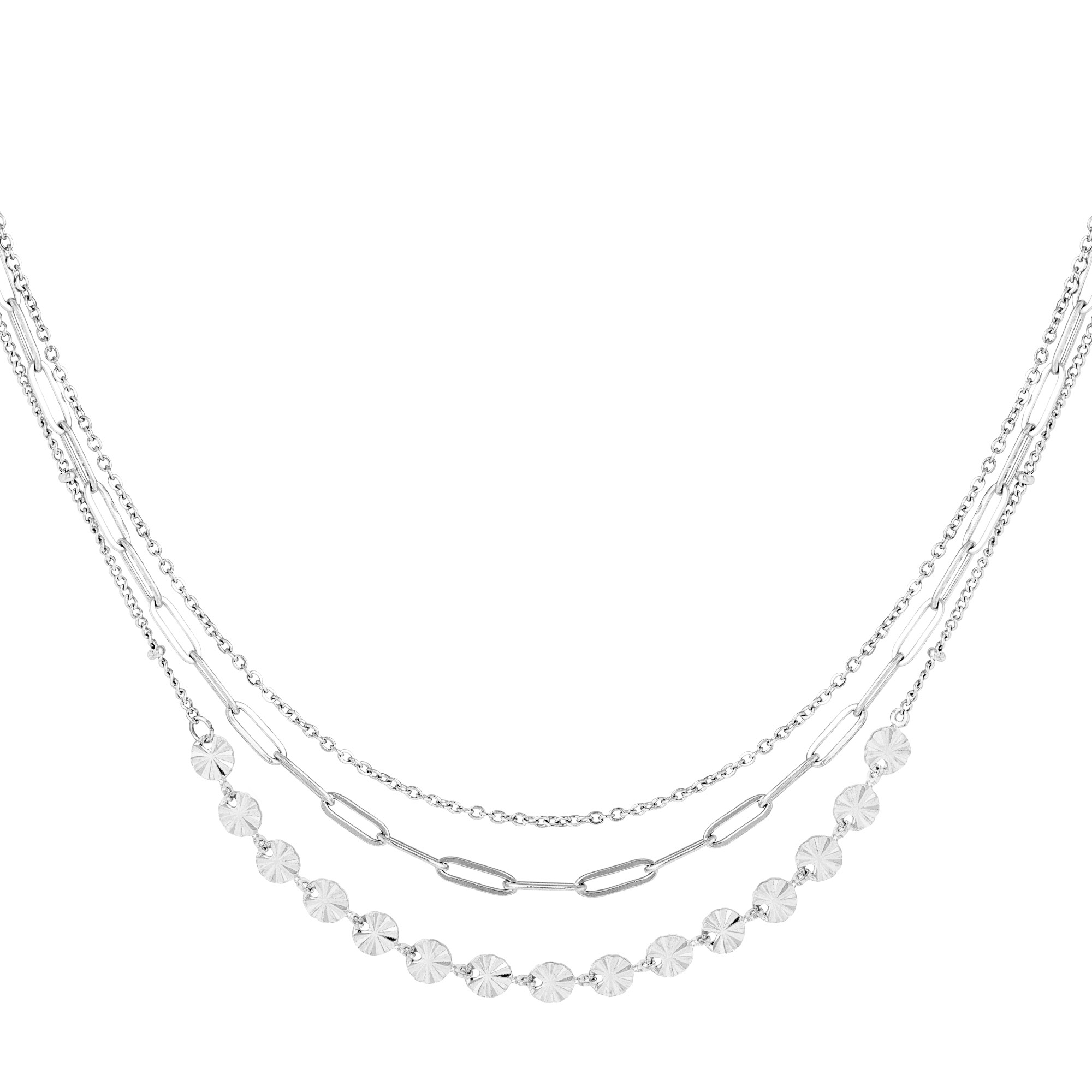 Necklace 3 layers Silver Color Stainless Steel h5 