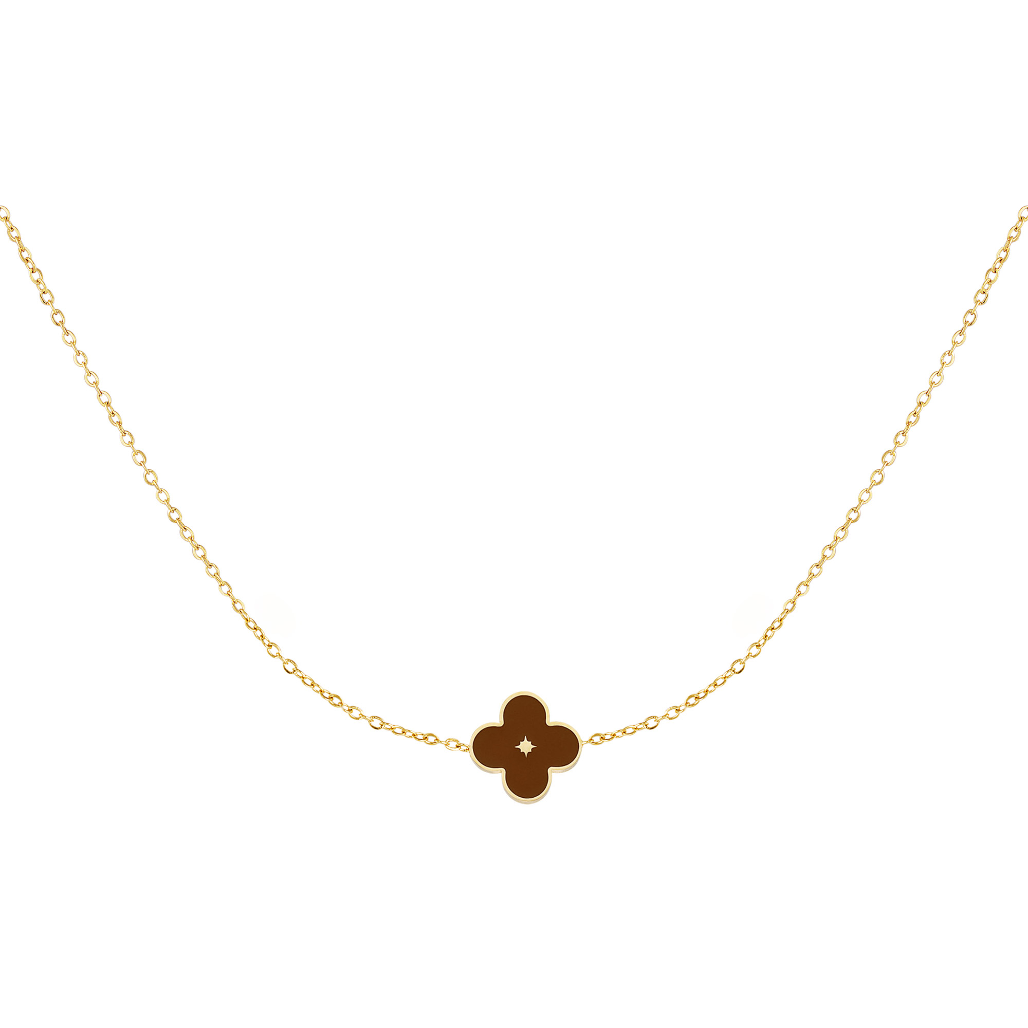 Necklace enamel flower Brown Stainless Steel  h5 