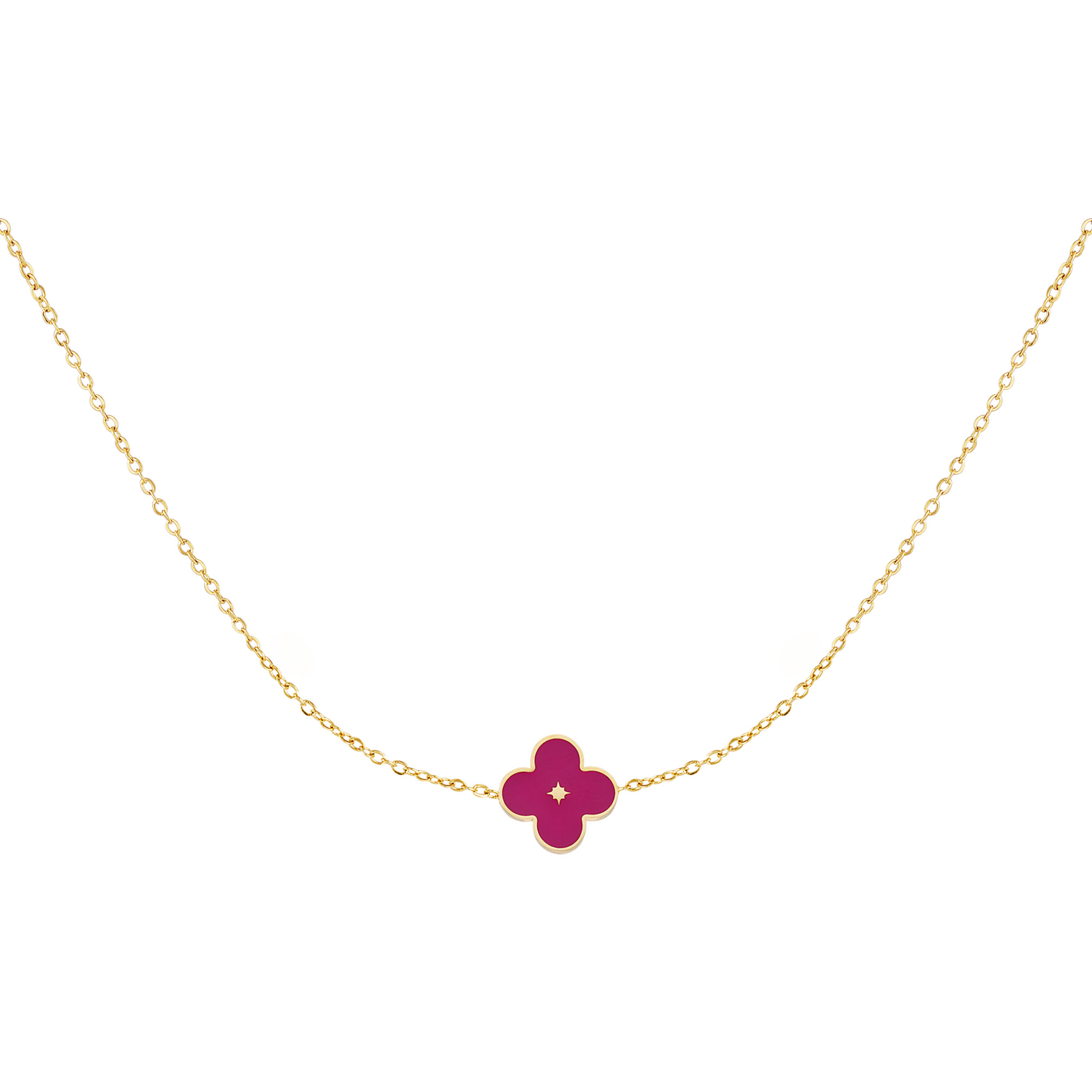 Necklace enamel flower Fuchsia Stainless Steel h5 