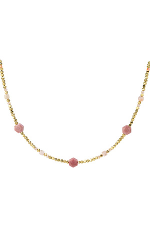 Beaded necklace different beads - pink & gold Stainless Steel h5 