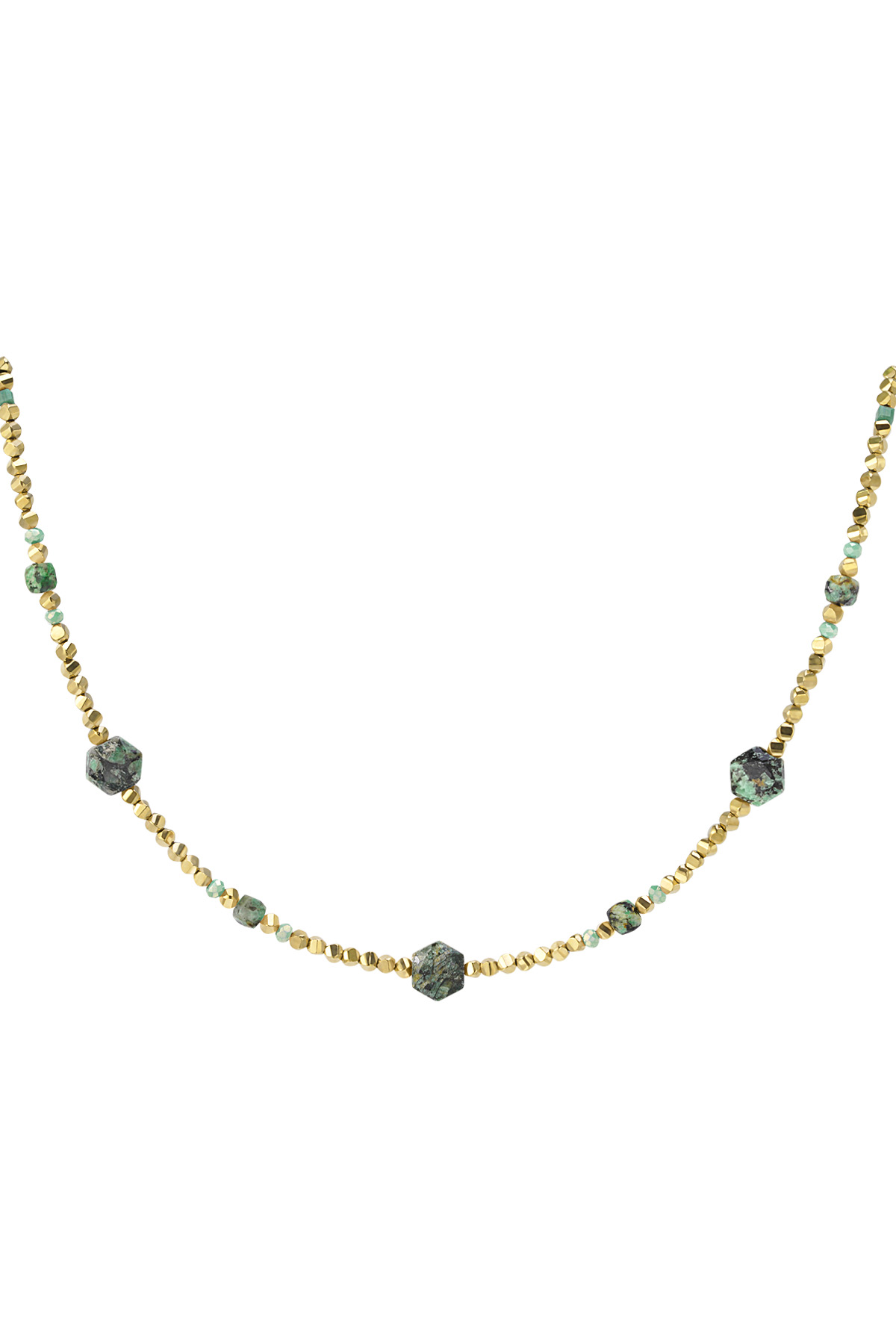 Collier perlé différentes perles - vert & doré Acier Inoxydable h5 