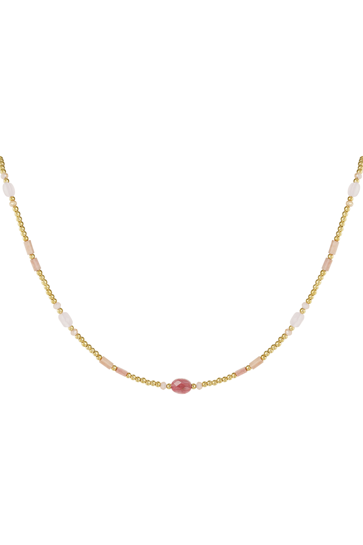 Beaded necklace colorful details - pink & gold Stainless Steel 