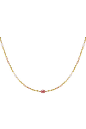 Kralenketting kleurrijke details - roze & goud Stainless Steel h5 