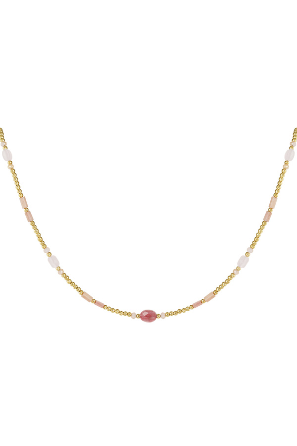 Perlenkette mit bunten Details - Edelstahl in Rosa und Gold