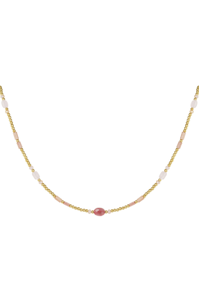 Perlenkette mit bunten Details - Edelstahl in Rosa und Gold 