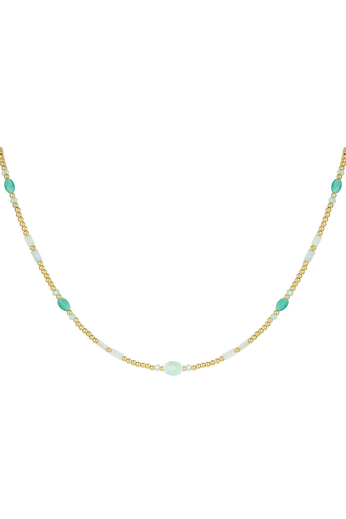 Perlenkette mit bunten Details - grüner und goldener Edelstahl 