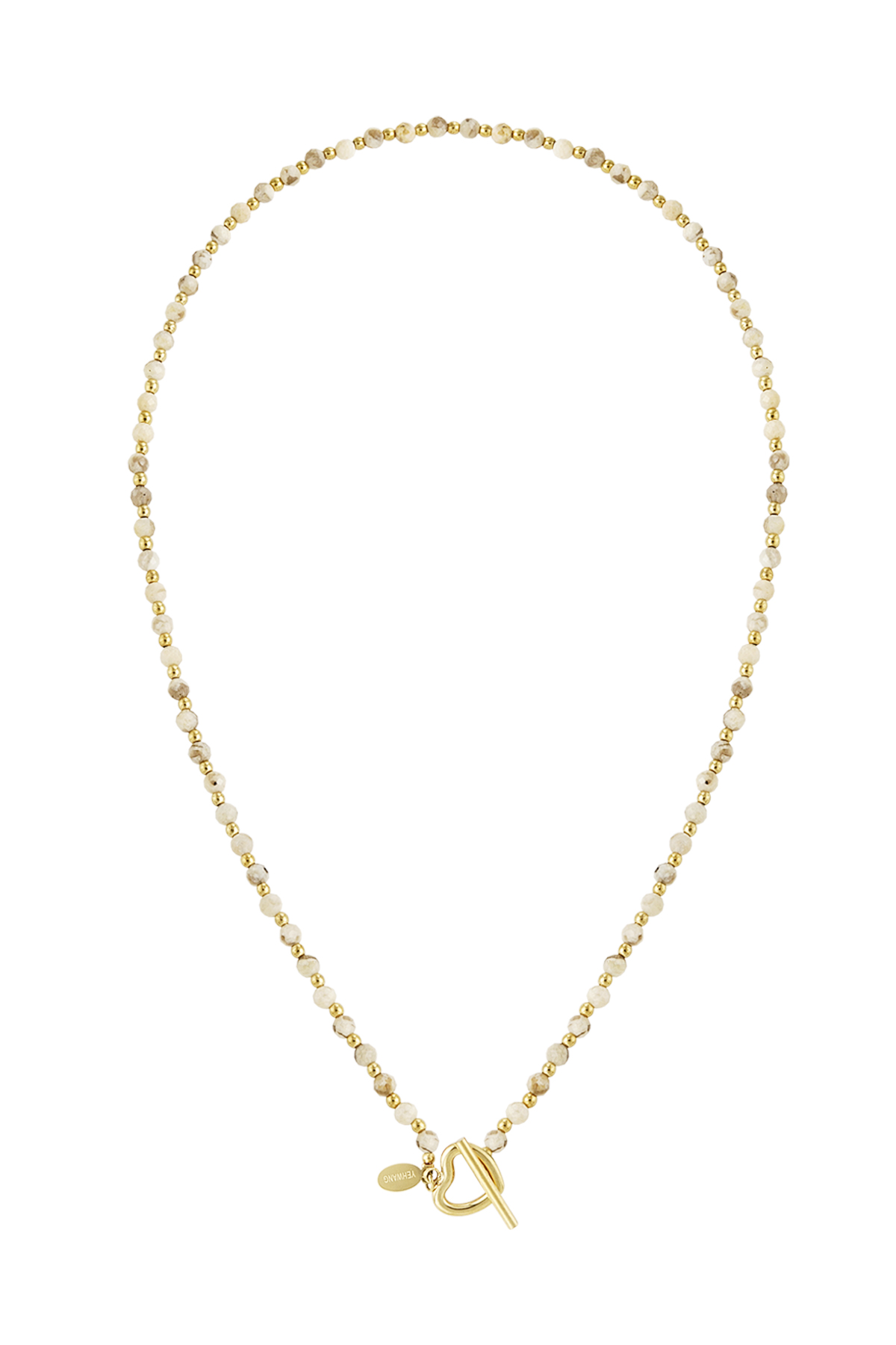 Bead chain heart clasp - beige &amp; gold Stainless Steel