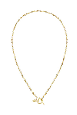 Perlenkette Herzverschluss - Edelstahl beige & gold h5 