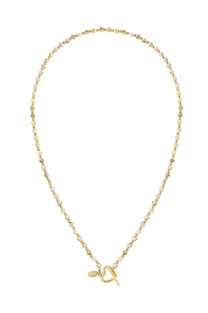 Bead chain heart clasp - beige & gold Stainless Steel 