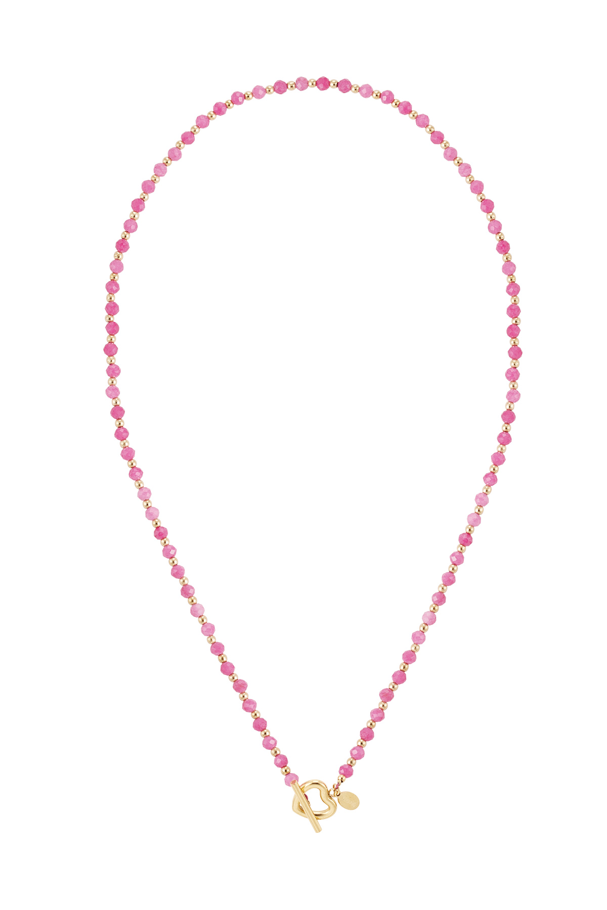Perlenkette mit Herzverschluss - Fuchsia Edelstahl