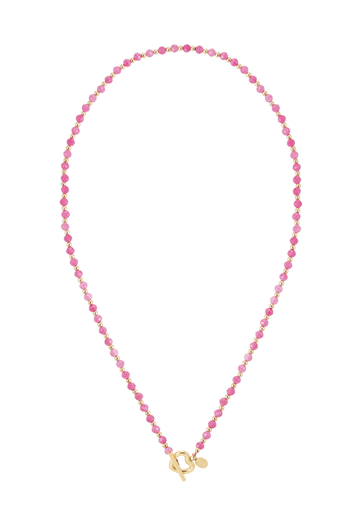 Bead Chain Heart Clasp - Pink & Gold Stainless Steel 