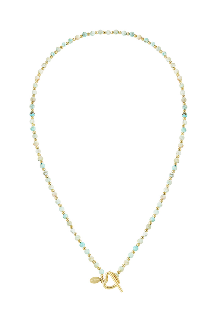 Fermoir coeur chaine perle - turquoise Acier Inoxydable 