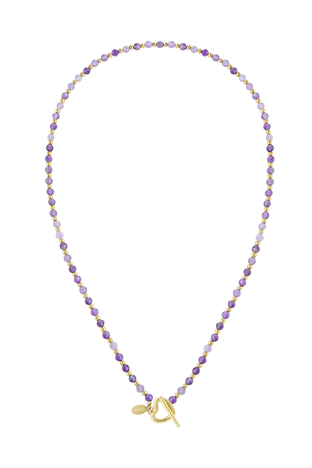 Collier perlé fermoir coeur - violet Acier Inoxydable